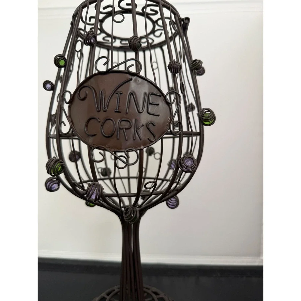 Cork Cage Wine Glass shape Metal Art‎ Sculpture cork holder with Lid Home Decor